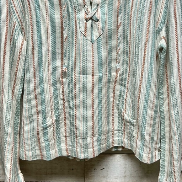 Roxy Sweater Top Cabo Trip Poncho‎ Womens Medium Stripe Hood Pockets - Picture 5 of 12